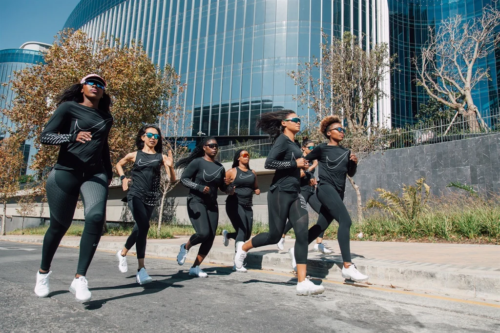 A running club group jogging together in Johannesburg